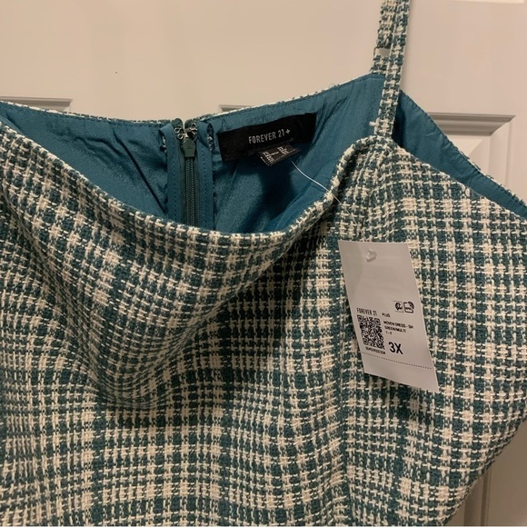 Forever 21 Plus Size Teal Tweed a-line Sheath Tunic Dress with midriff cutout - Picture 4 of 6